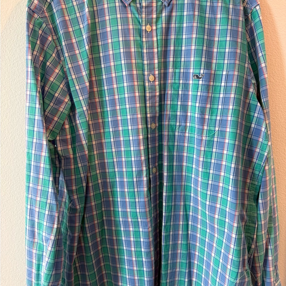 Vineyard Vines Blue and Green Checkered Shirt